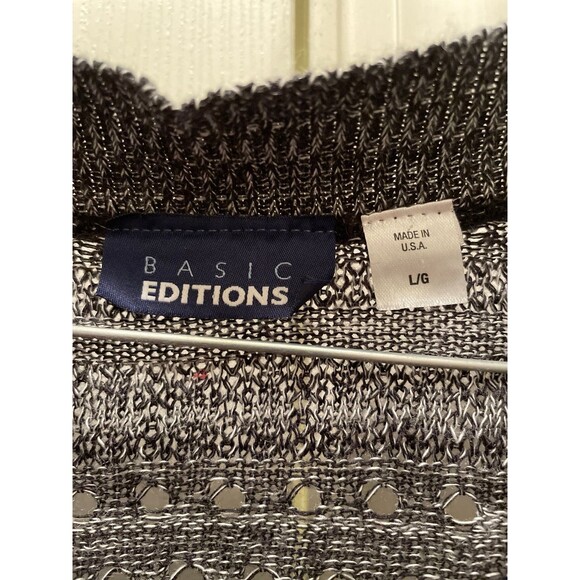 Basic Editions Cardigan Open Front Bolero Womens Large Black USA Made Loose Knit - Picture 3 of 4